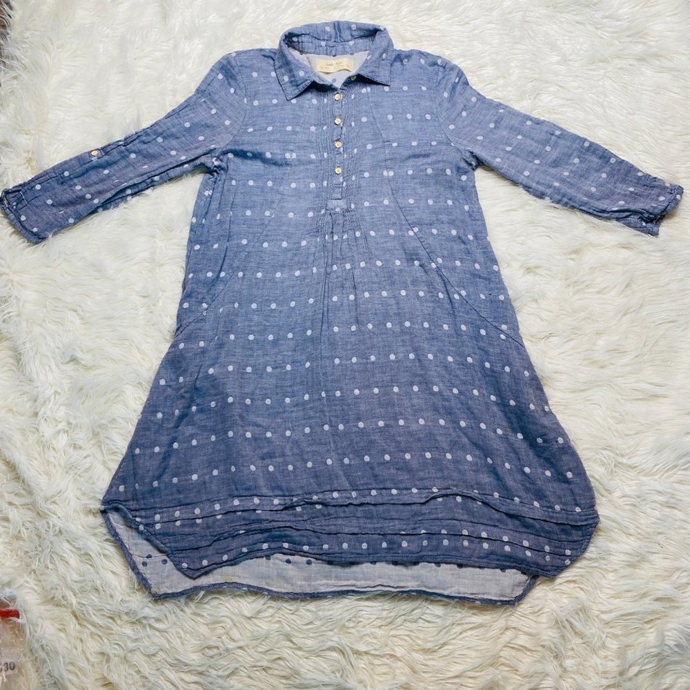 Isabella Sinclair Cotton Long Sleeve Dress Shirt Blue Muslin Polka‎ Dots Small